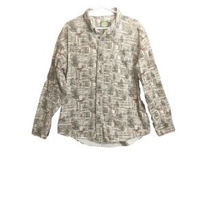 Cabelas Mens Large Regular Wildlife Deer Print Cotton Twill Button Down Shirt